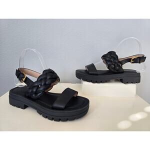 Cole Haan Grand 360 Black Braided Leather Sandals Women's Size 8 Lug Sole Chunky